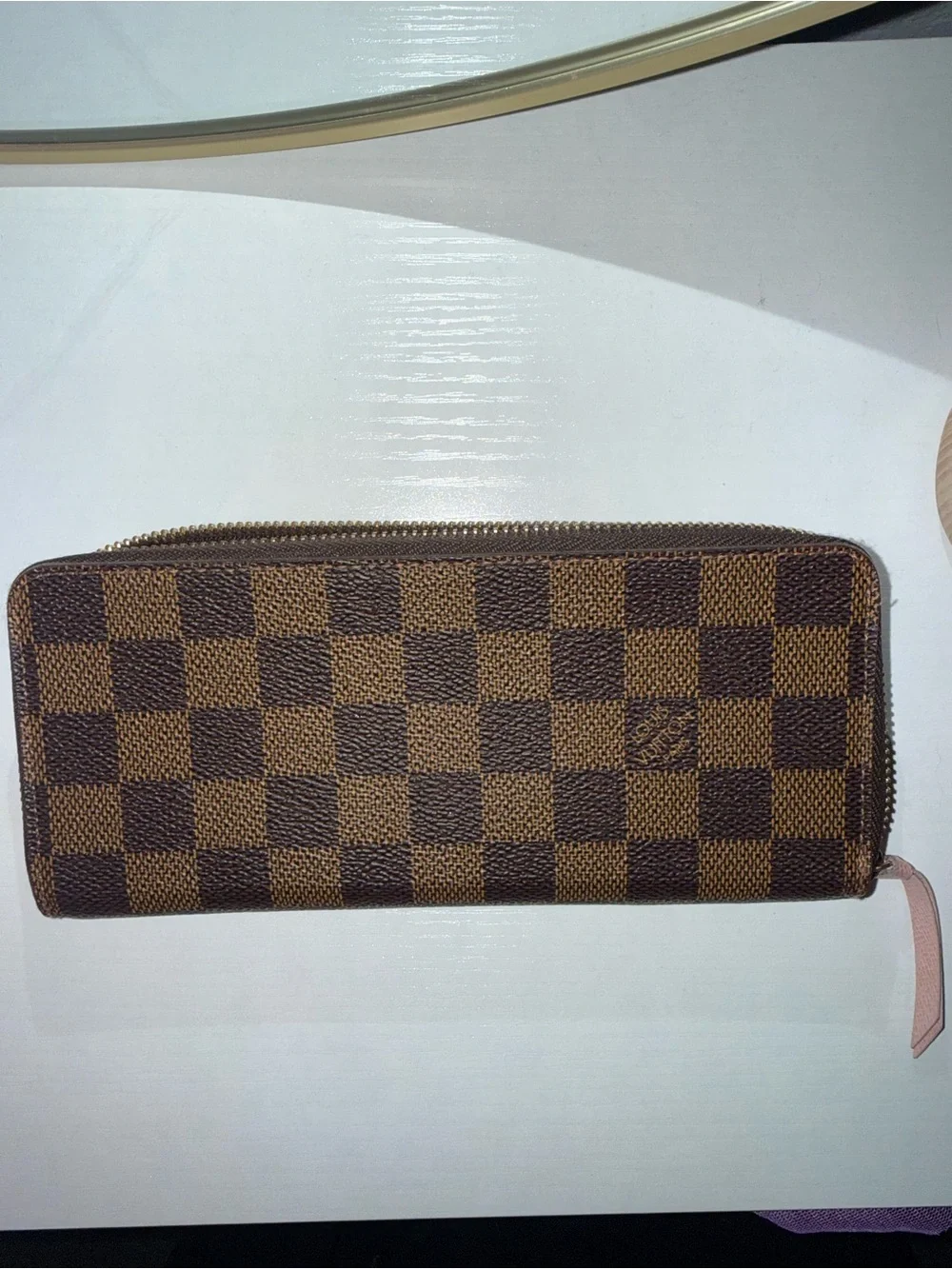 Louis Vuitton Pink and Brown Zip-Around Wallet with Gold Hardware